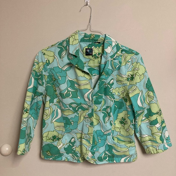 French Cuff Y2K Cropped Blazer Blue Retro Pattern Size Small - Picture 1 of 2